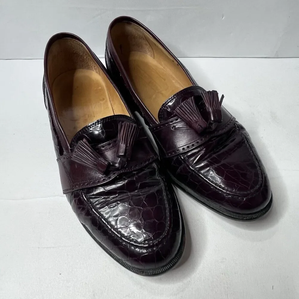 JOHNSTON & MURPHY Burgundy  Kiltie Tasseled Loafers Italy Mens 9M